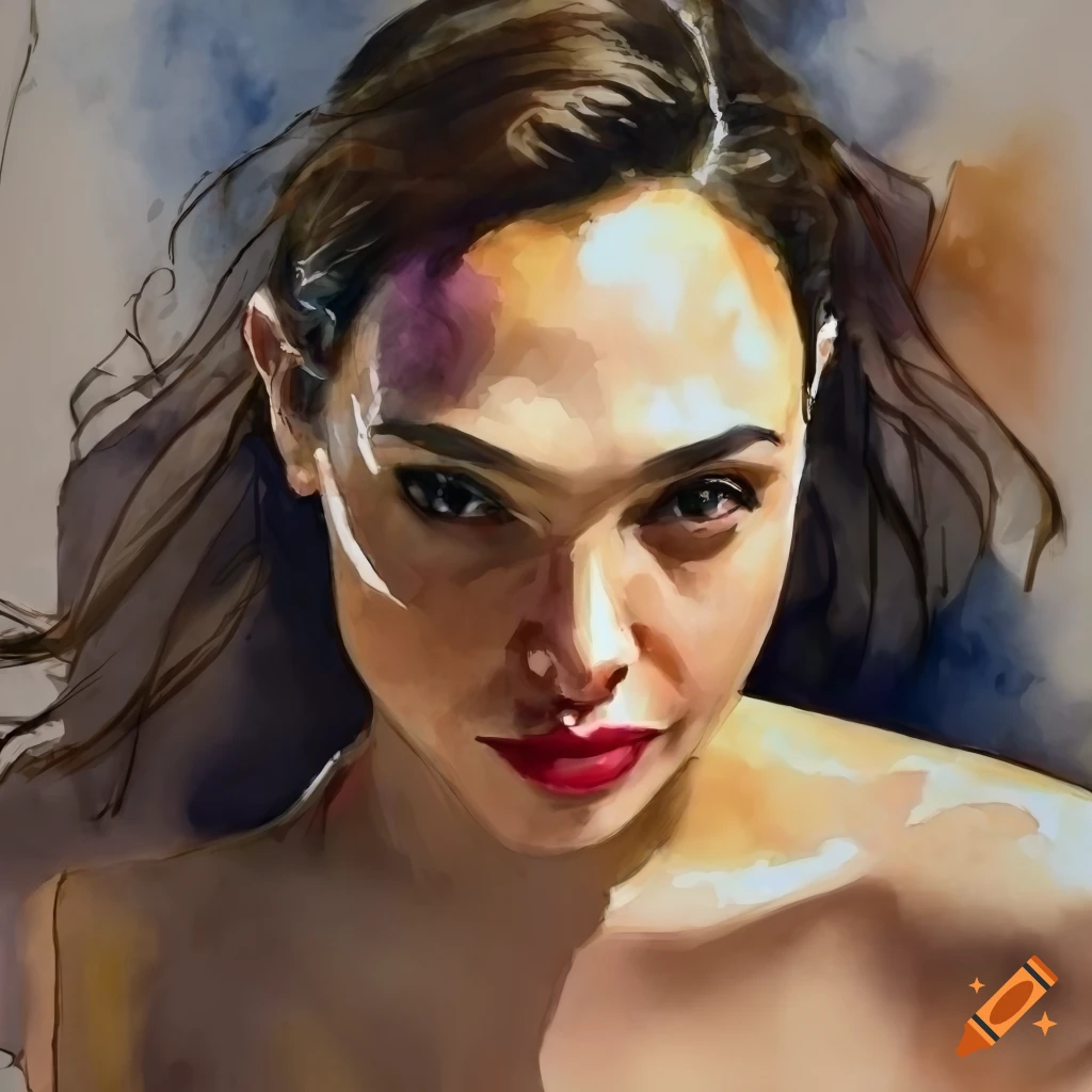 Watercolor Illustration Of Gal Gadot With Rembrandt Lighting On Craiyon