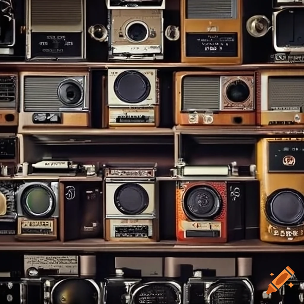 Collection of radios on a shelf