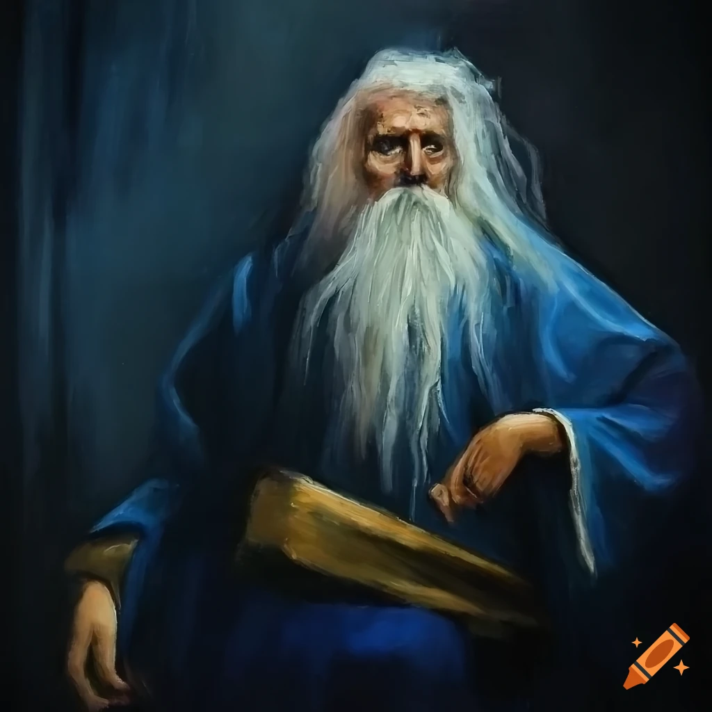 whimsical oil painting of a wizard in an empty amphitheater