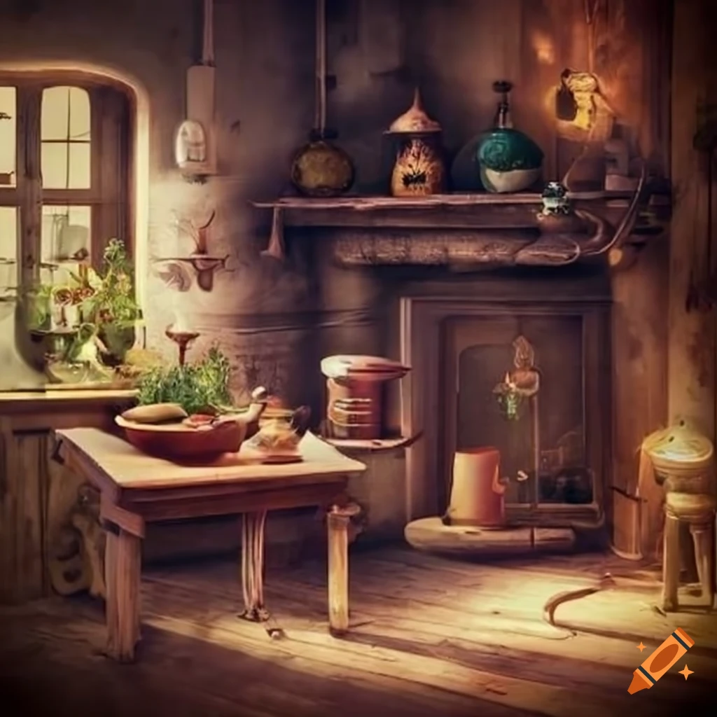 Medieval cottage interior on Craiyon