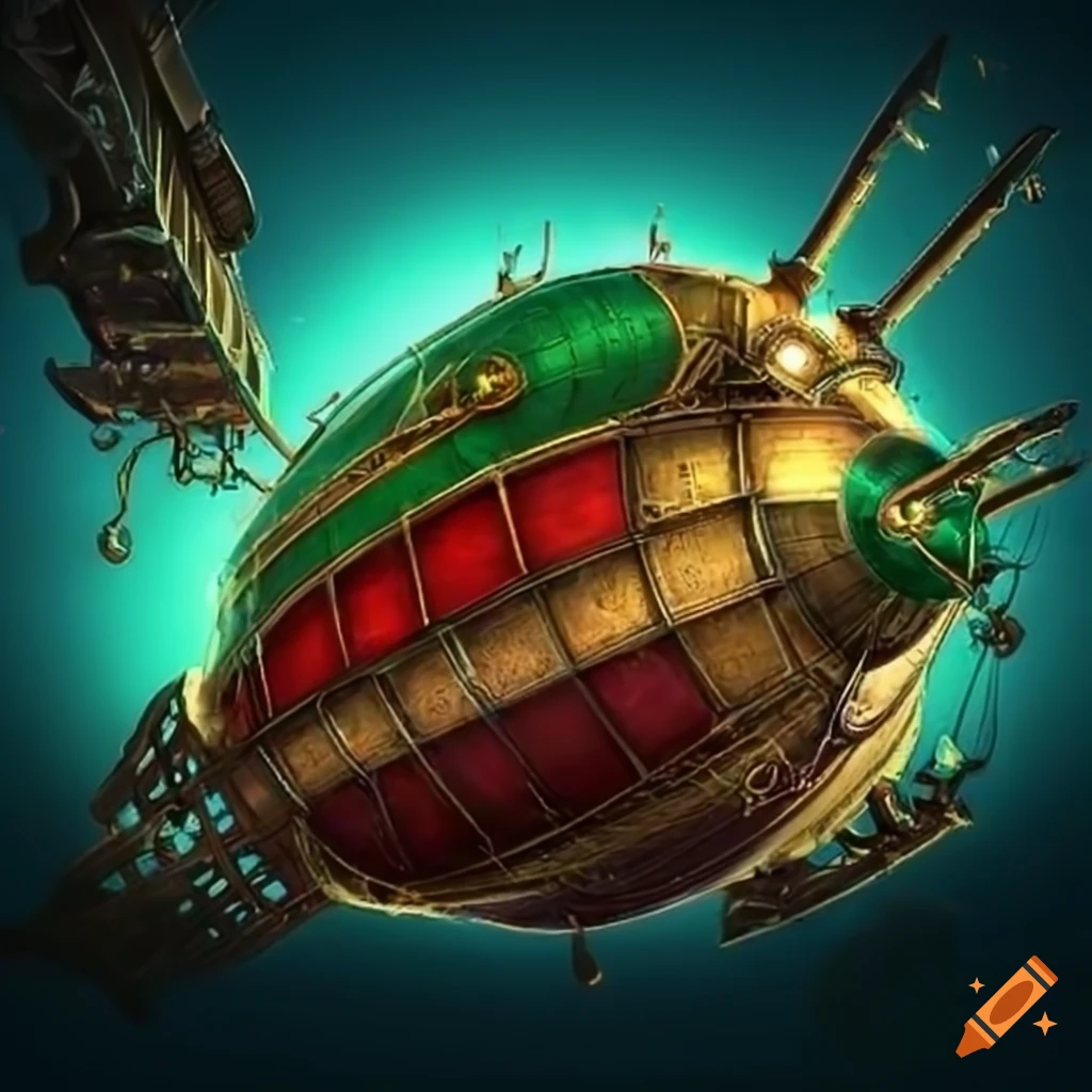 Image of a colorful steampunk city with airships on Craiyon