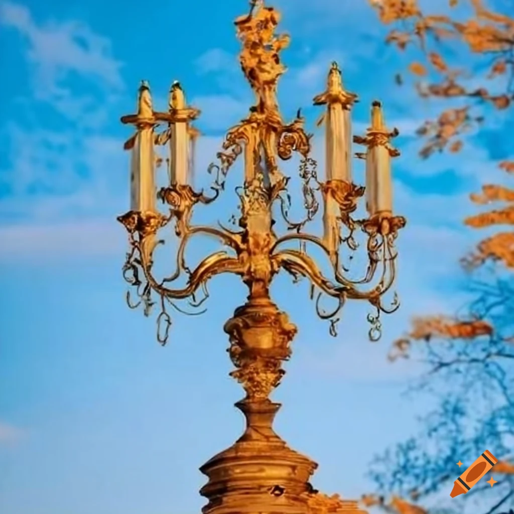 sky blue street lights with oak leaf ornaments in Dresden
