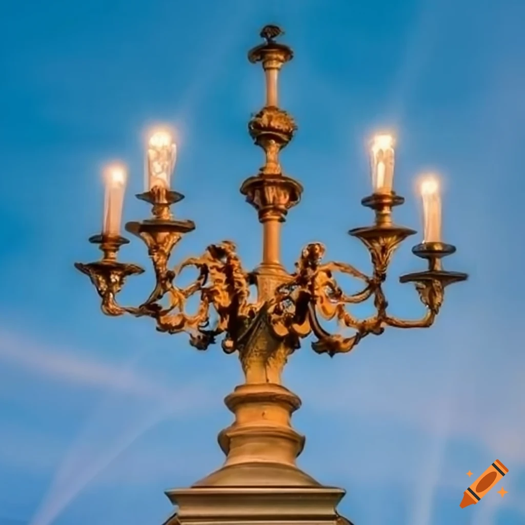 dresden street candelabrum with blue sky and oak leaf ornaments
