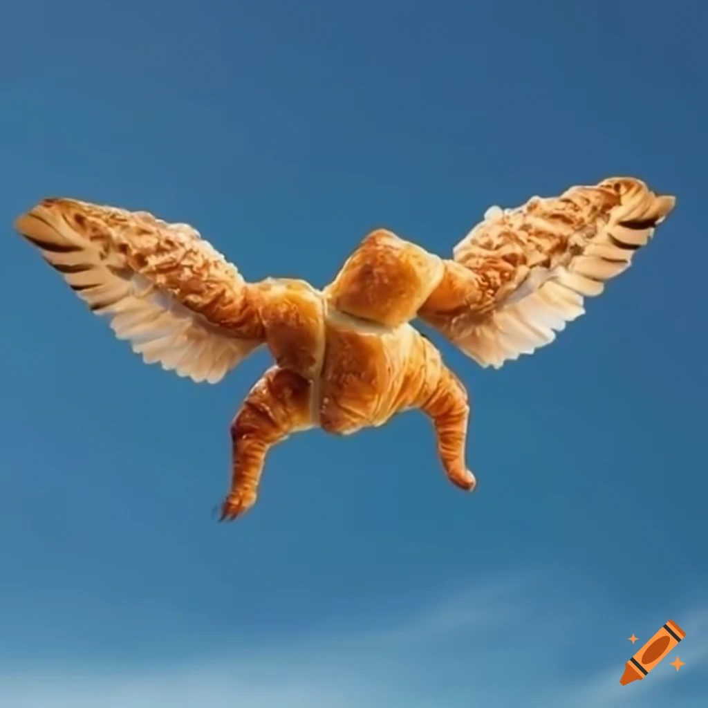 croissant with wings flying in the sky