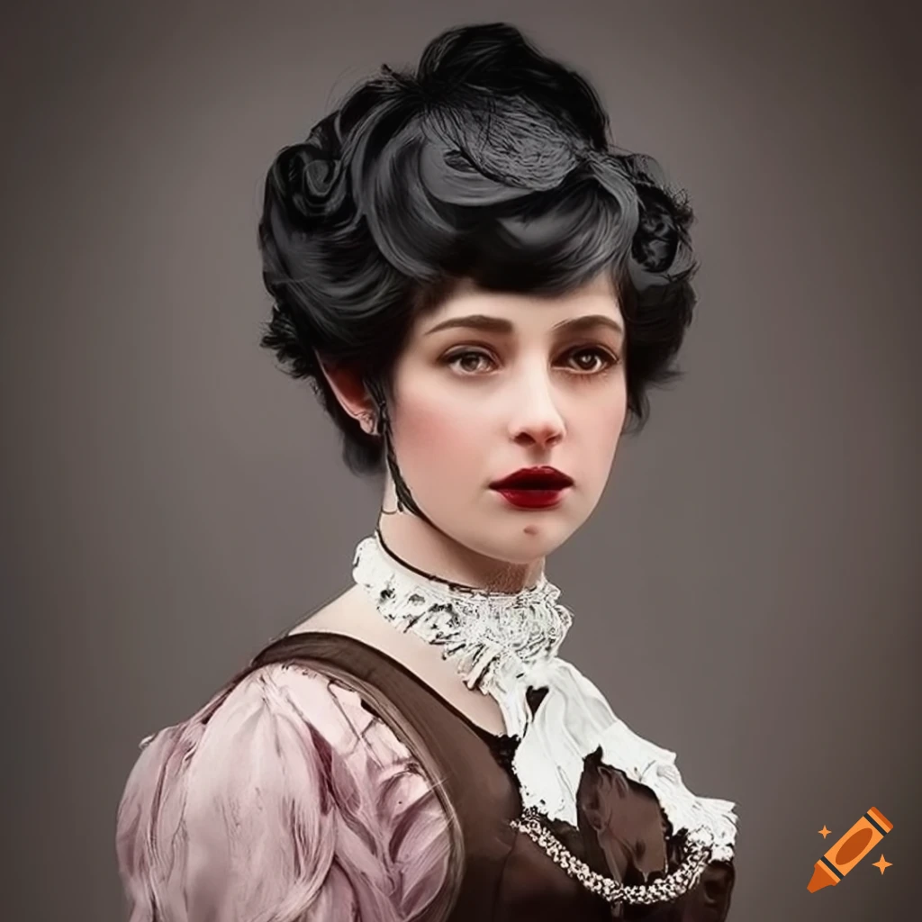 Victorian lady with black pixie haircut