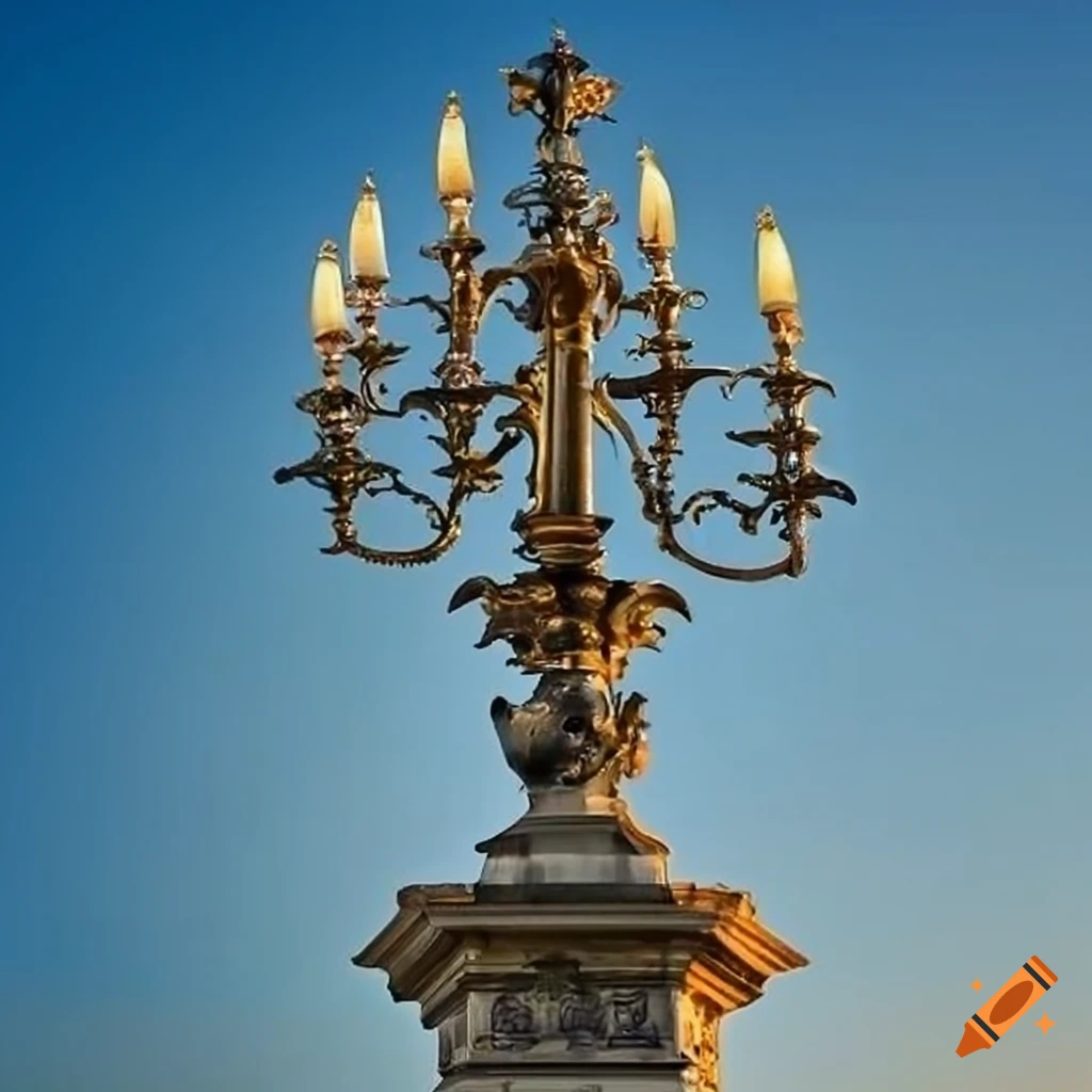 blue sky and street lamps with oak leaf ornaments