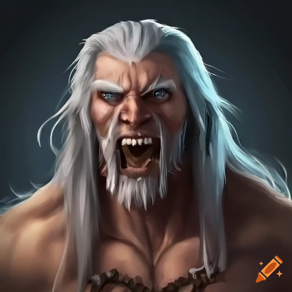 realistic depiction of a roaring barbarian with a sword