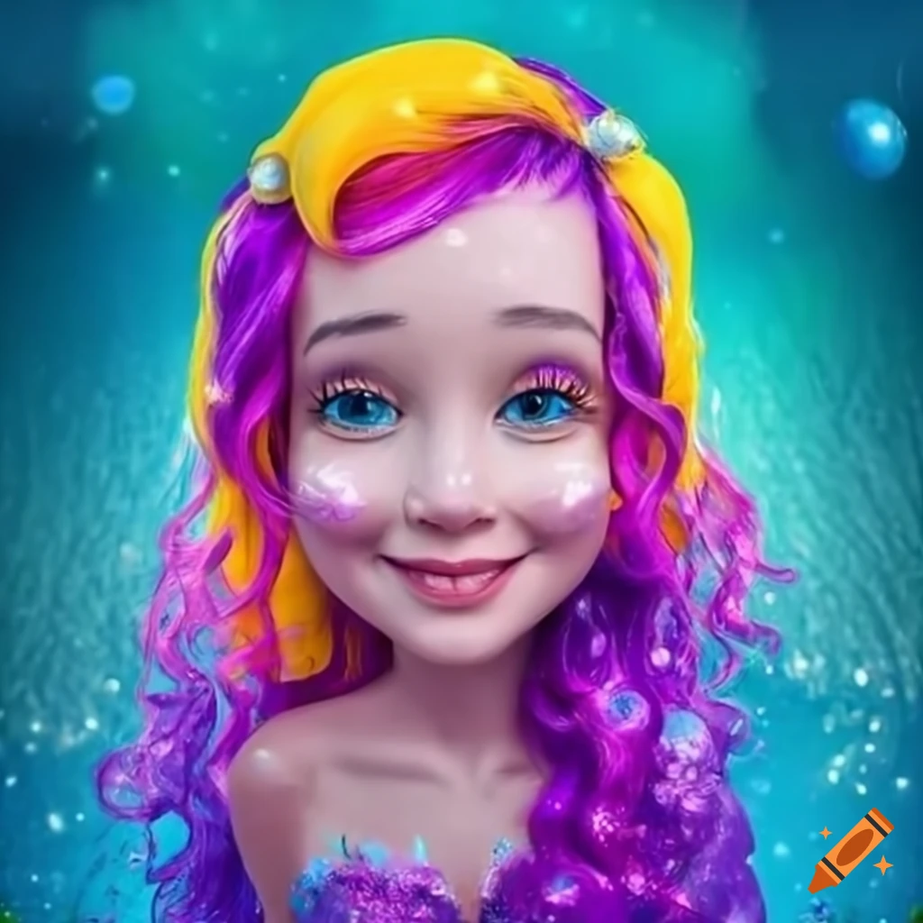 portrait of a smiling underwater mermaid with colorful hair