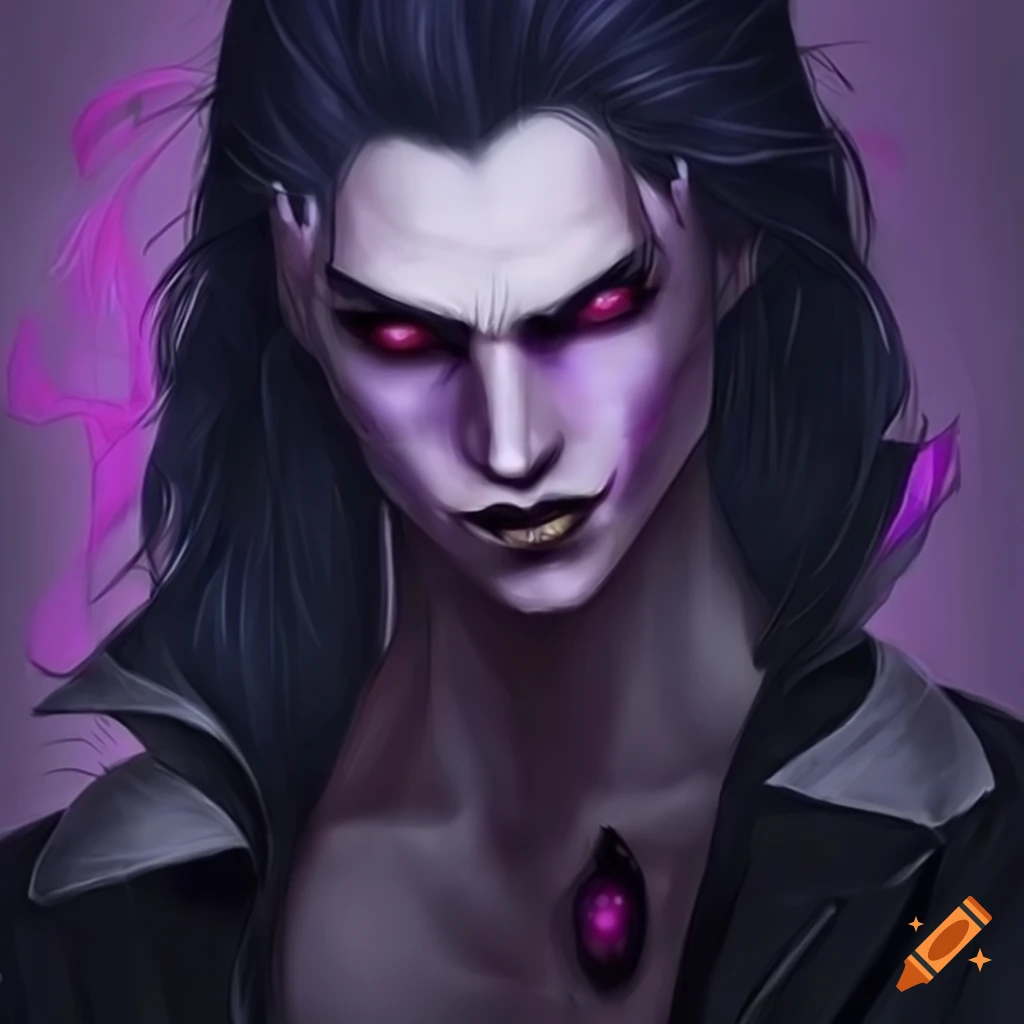 illustration of a male vampire with purple eyes