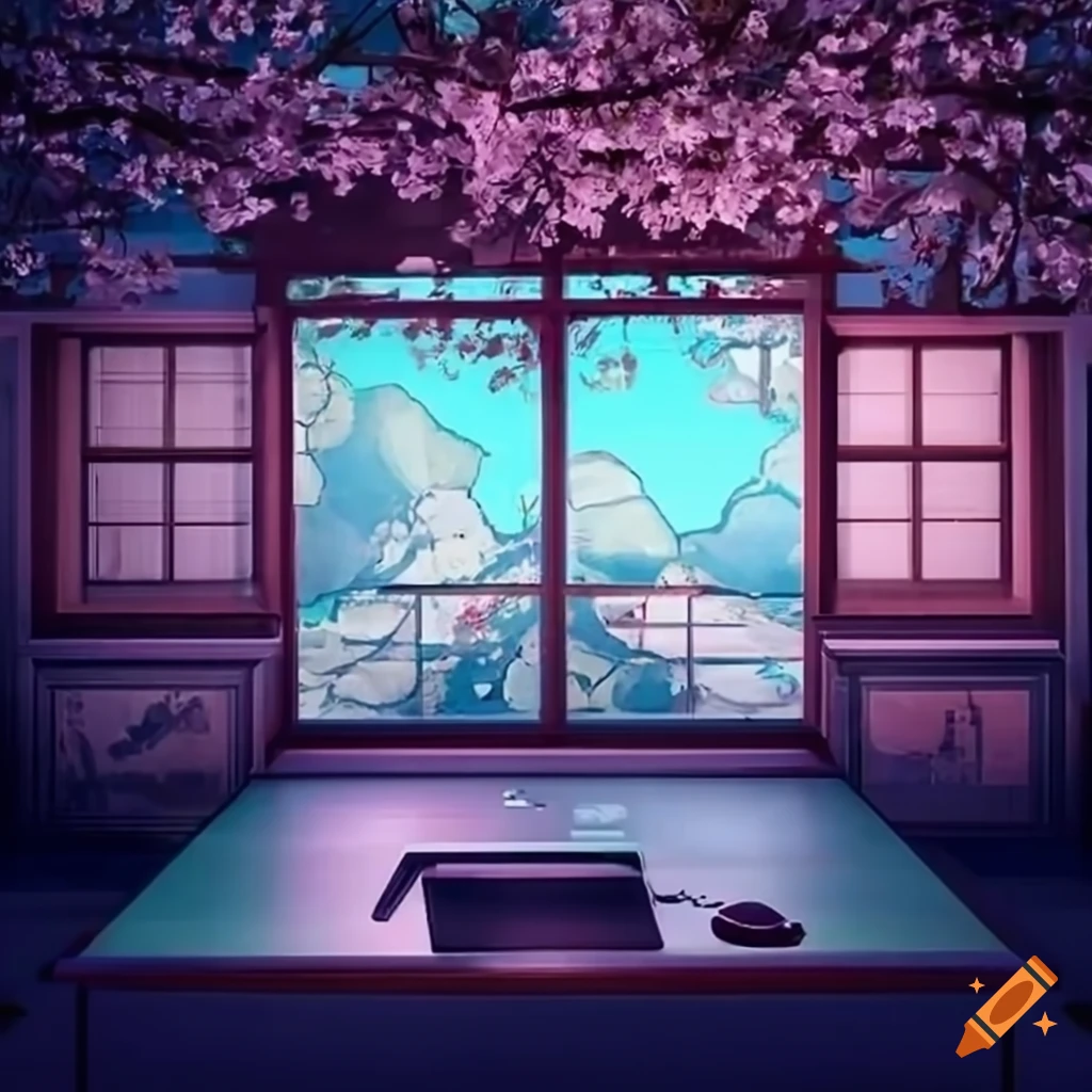 computer-desk-in-a-tatami-room-with-a-view-of-a-cherry-blossom-garden