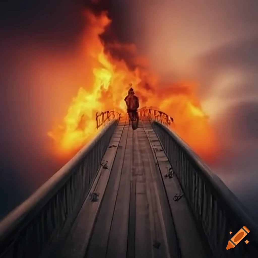 image of a burning bridge in the sky