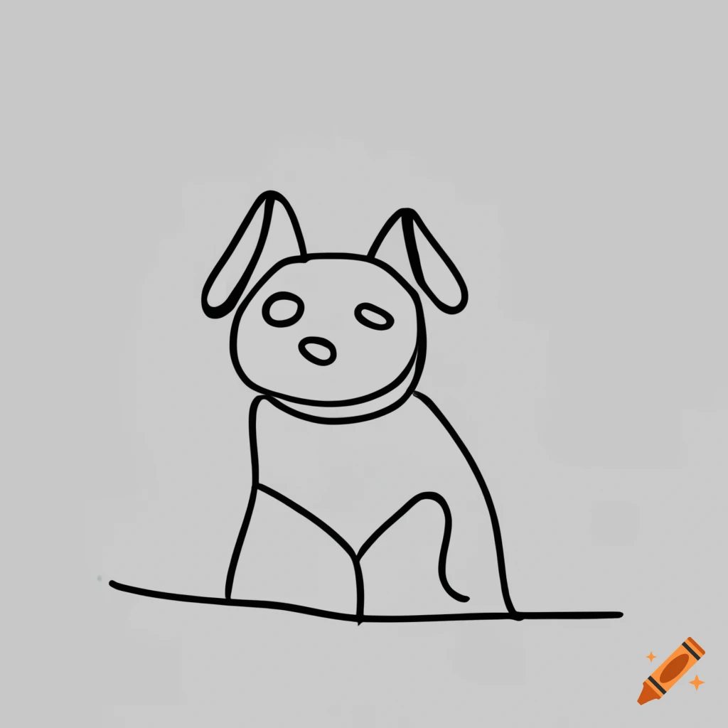 minimalist one line drawing of a cute dog with a stylish sweater