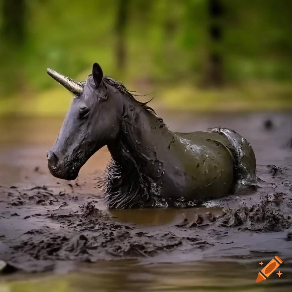 muddy unicorn blending with nature