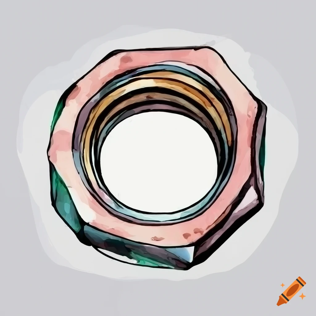 Watercolor illustration of a lock nut