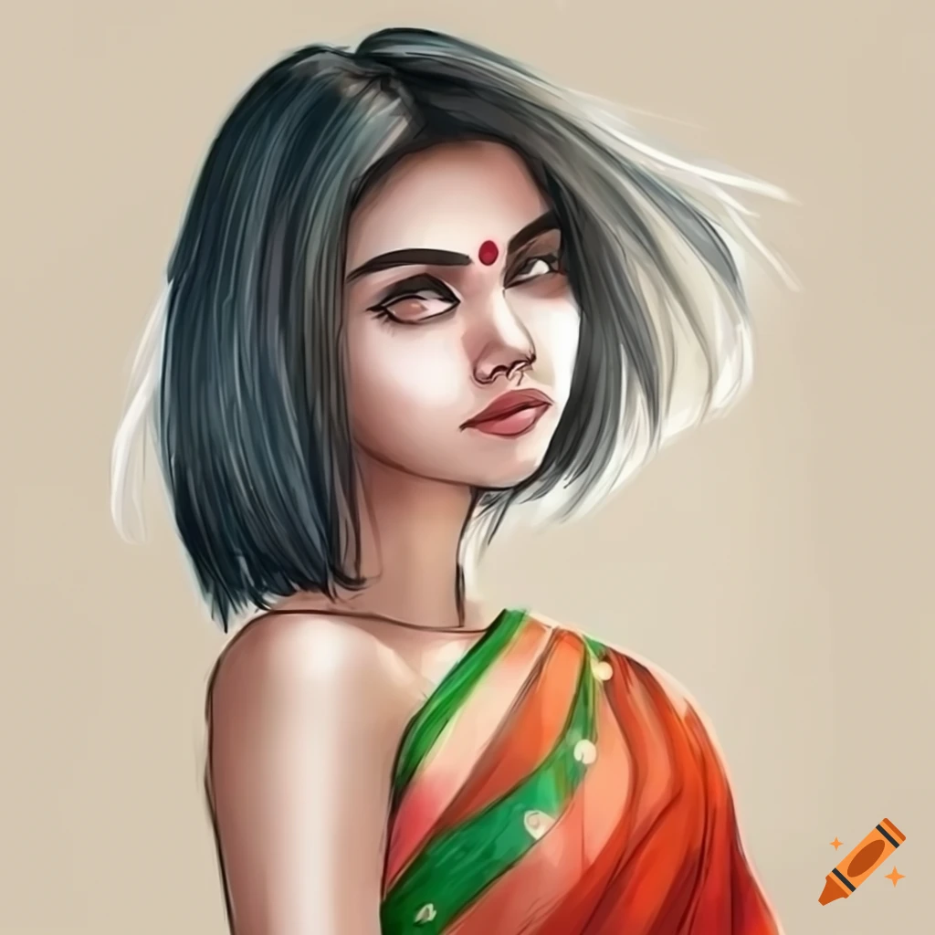 Woman fashion saree drawing free image download