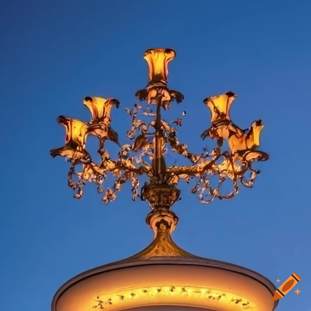 sky blue sky candelabrum with glowing lamps