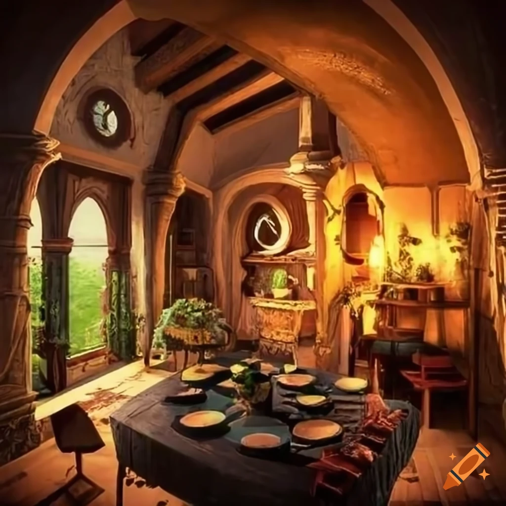Mystical alchemy mansion interior with garden and open roof on Craiyon