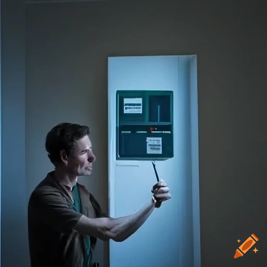 John Linnell holding a screwdriver next to an apartment buzzer