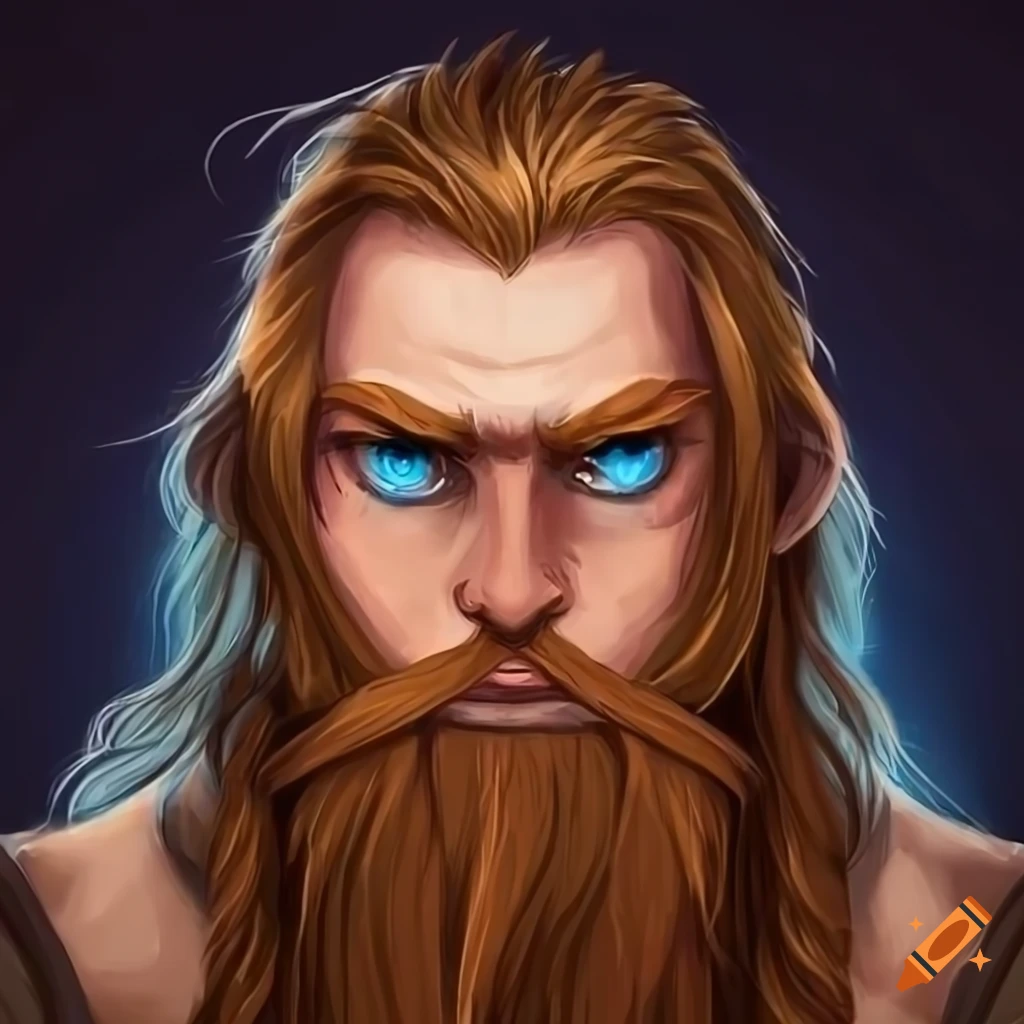 cartoon viking character with blue eyes and red beard