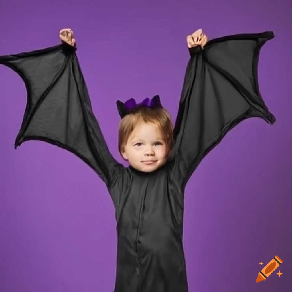 child in a purple and black plush bat costume