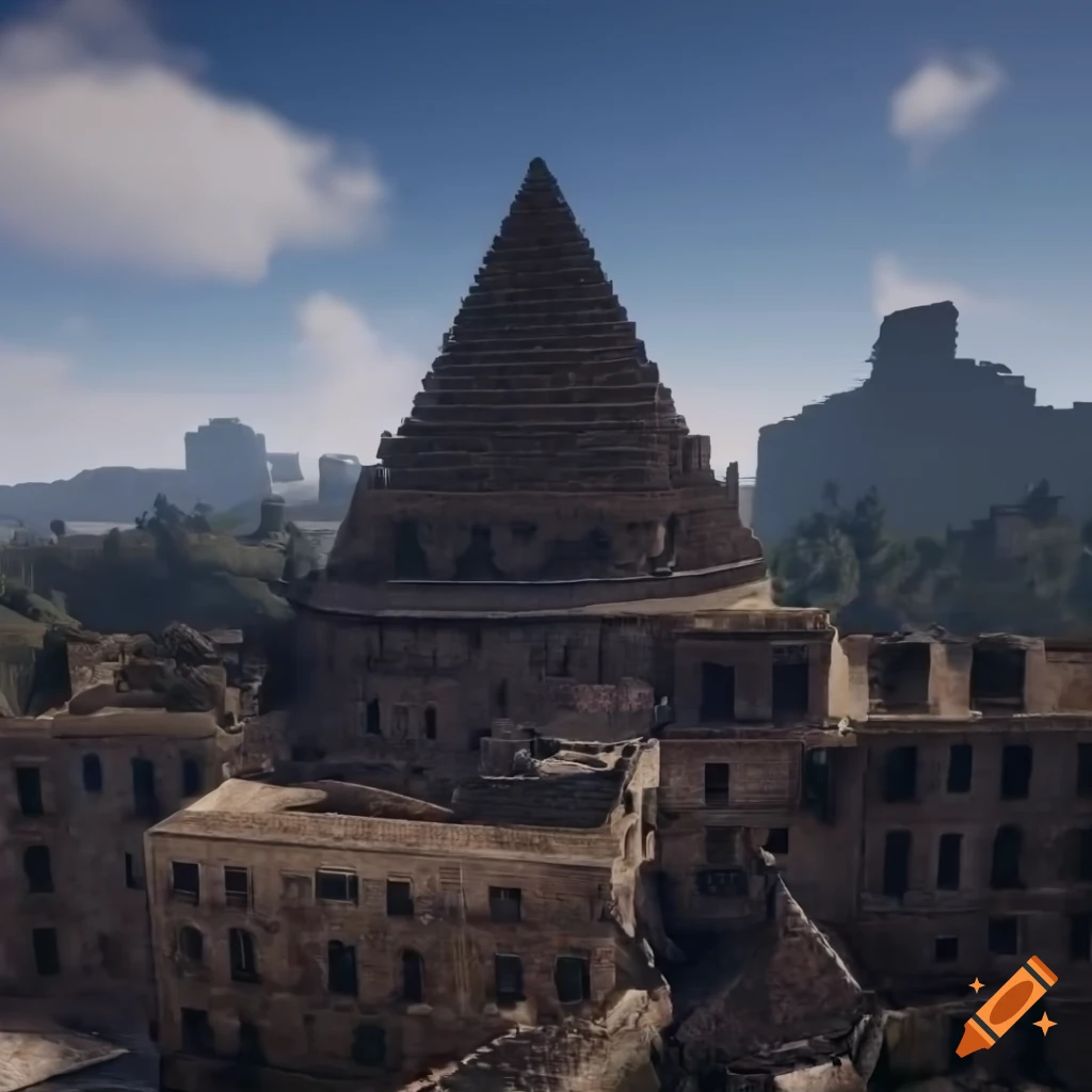 aerial view of a golden-roofed etruscan city