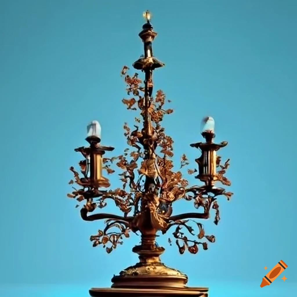 street candelabrum with blue sky and oak leaf ornaments