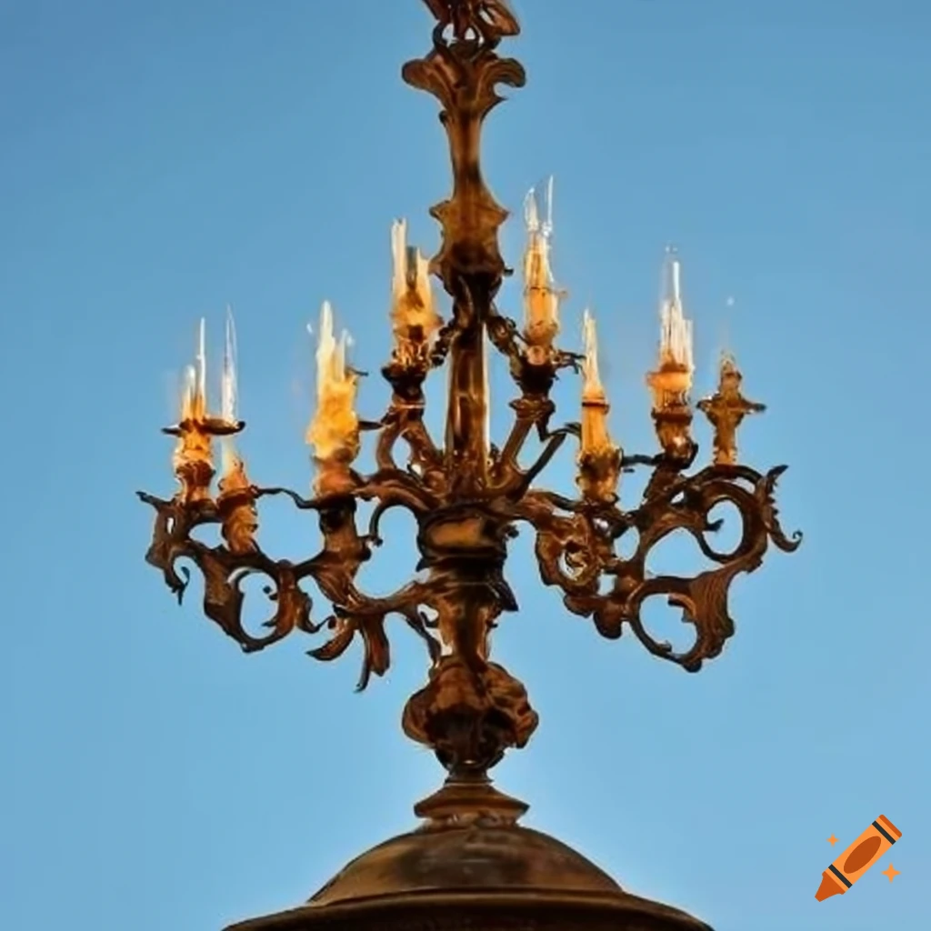 blue sky street lanterns with oak leaf ornaments