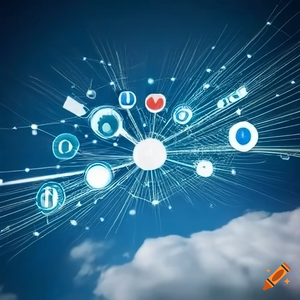 close-up photo of social media network above clouds