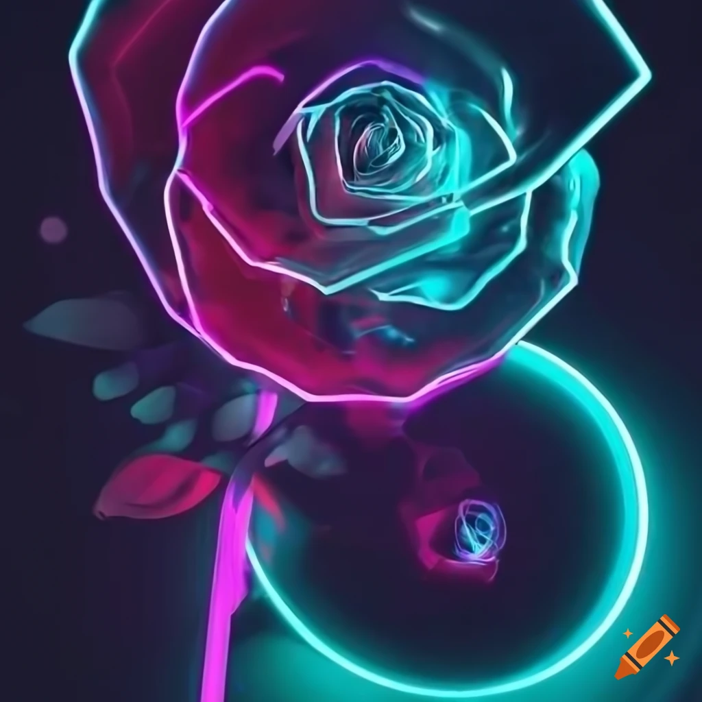 Neon rose in a cyber futuristic style on Craiyon