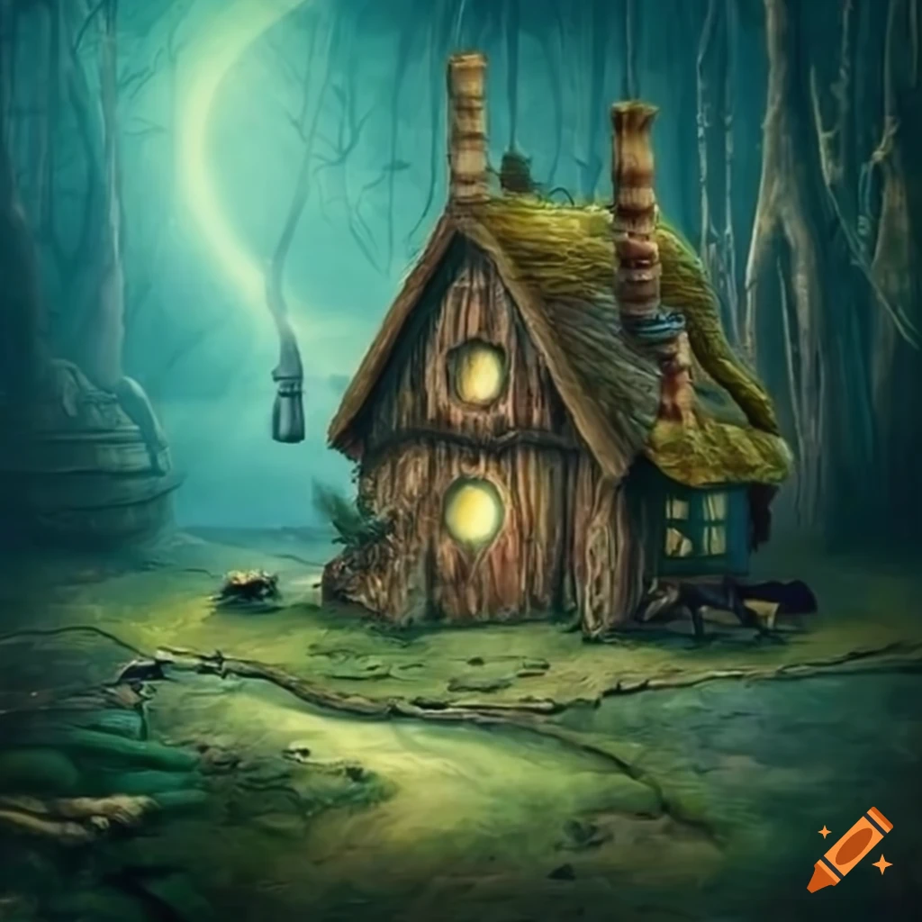 Surrealist representation of hansel and gretel in enchanted forest on ...