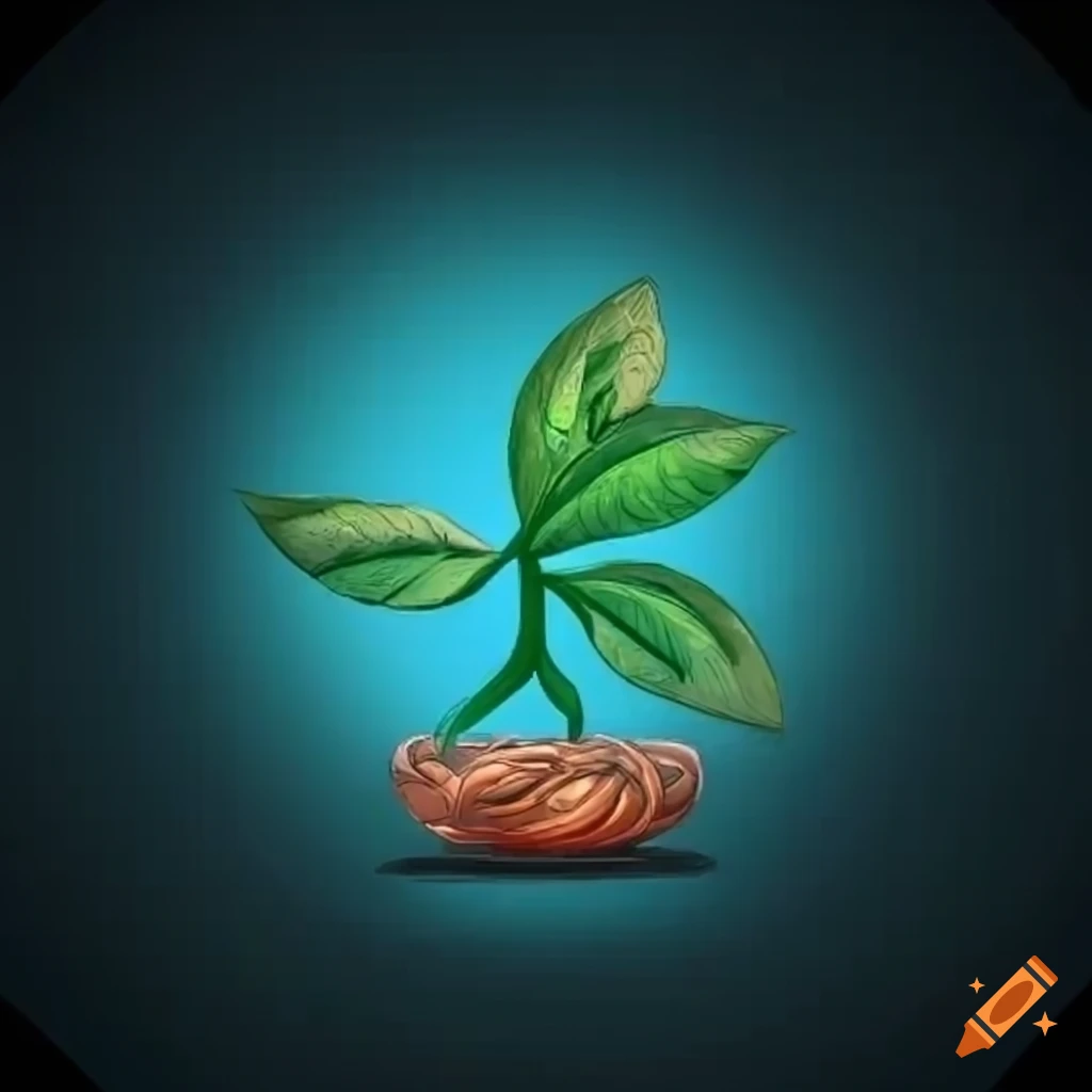 illustration of a plant in a jar with circular video game UI style