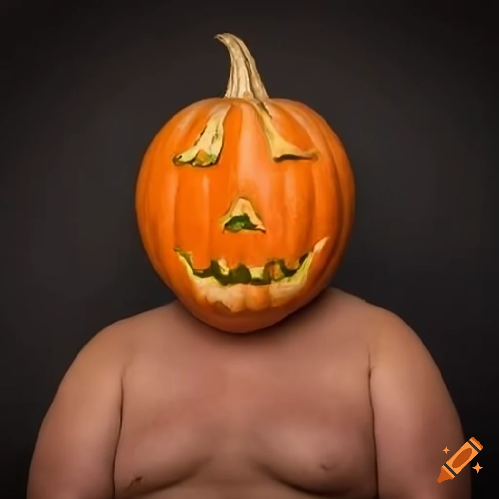 man wearing pumpkin head costume