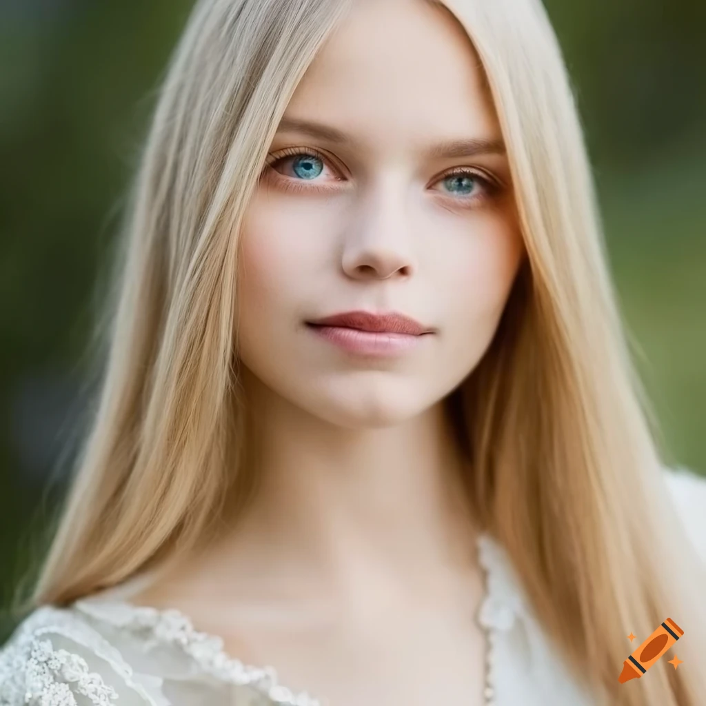 Portrait of a beautiful scandinavian girl with blonde hair and light eyes  on Craiyon