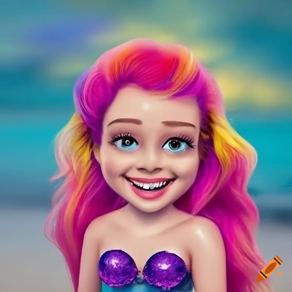 Portrait of a happy mermaid on a beach on Craiyon
