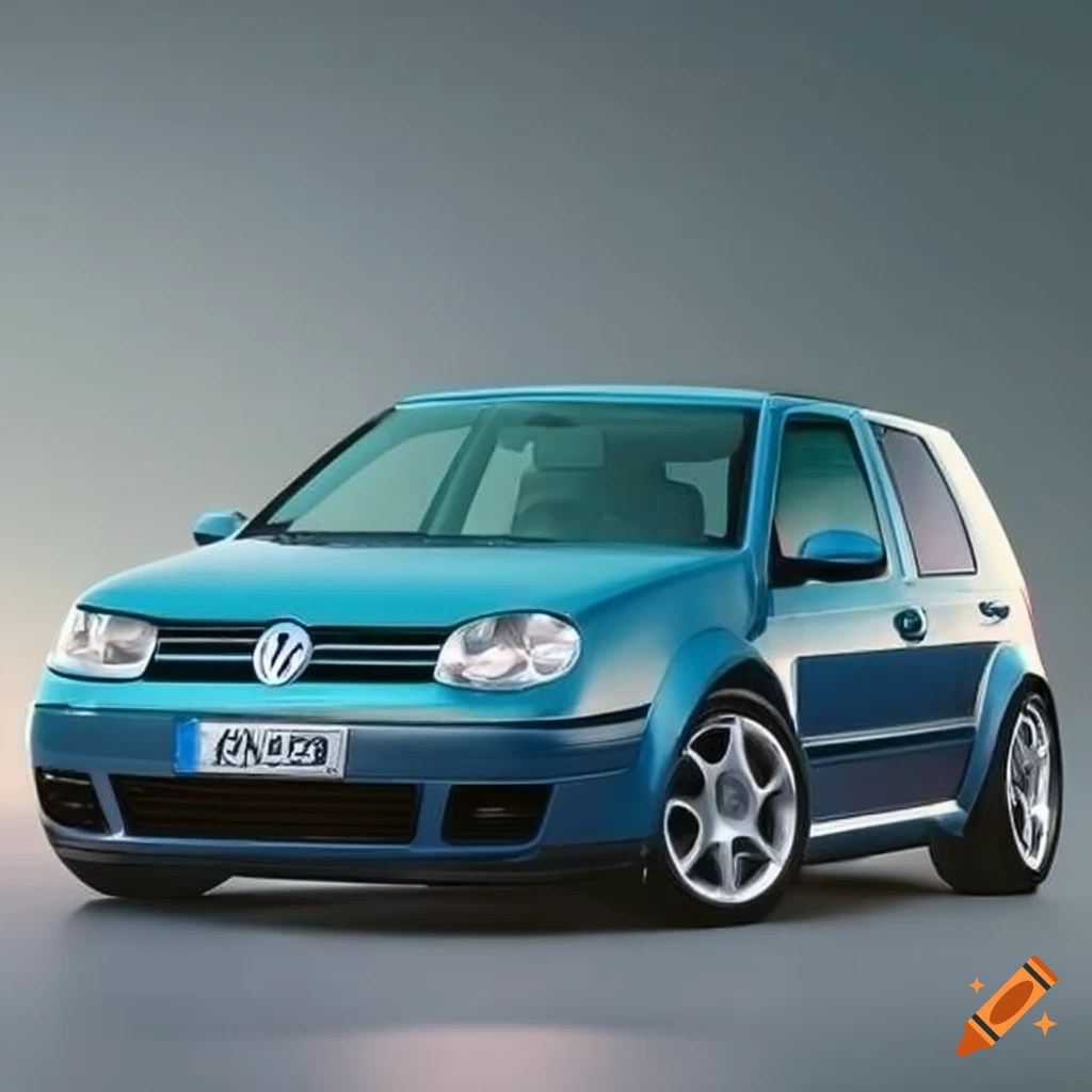 Blue golf 4 car with black wheels and low suspension on Craiyon