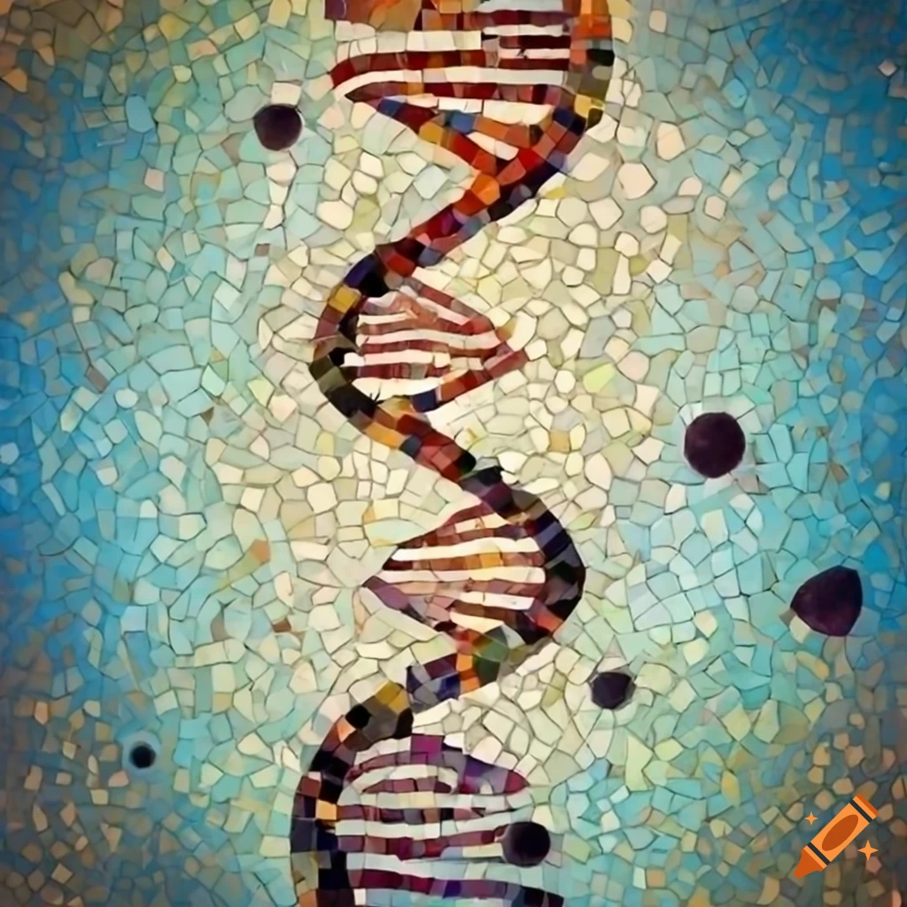 Mirror mosaic art of dna double helix on Craiyon