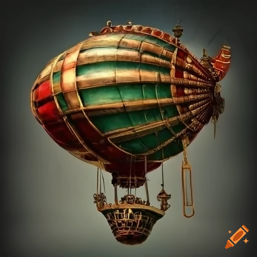 steampunk winged airship in Chavin style