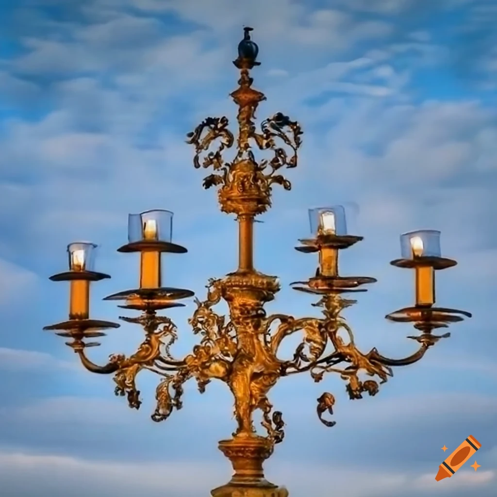 blue sky street candelabrum with oak leaf ornaments
