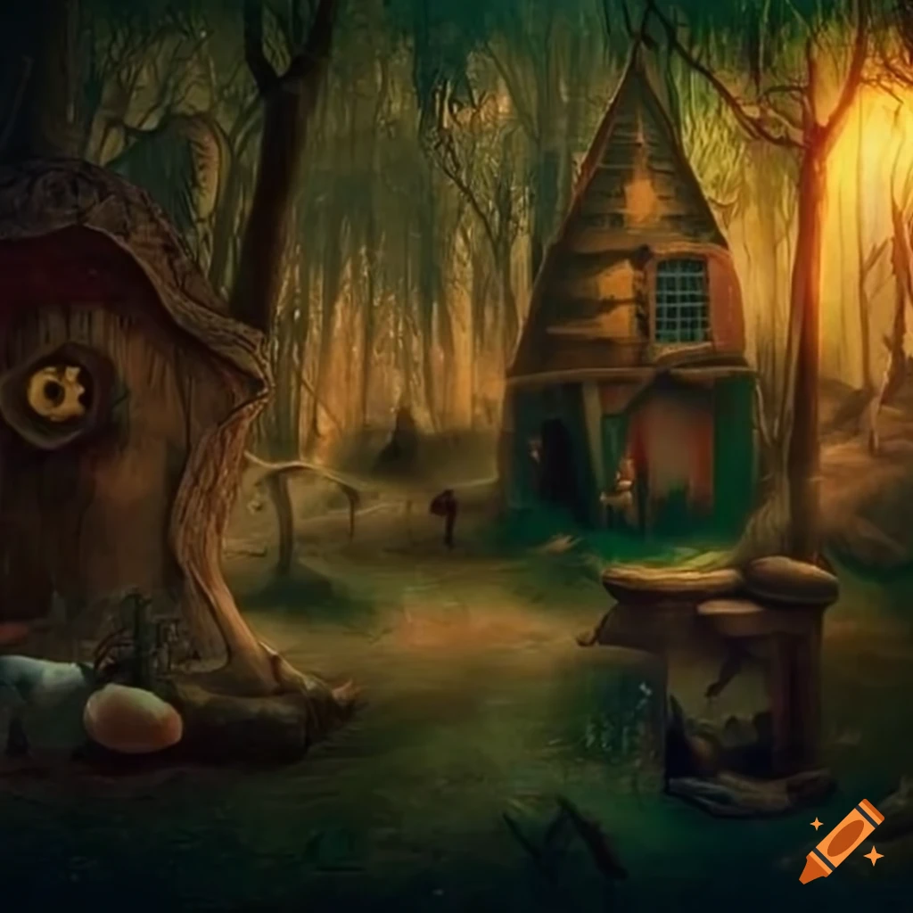 Surreal artwork of a candy house in a mysterious enchanted forest on ...