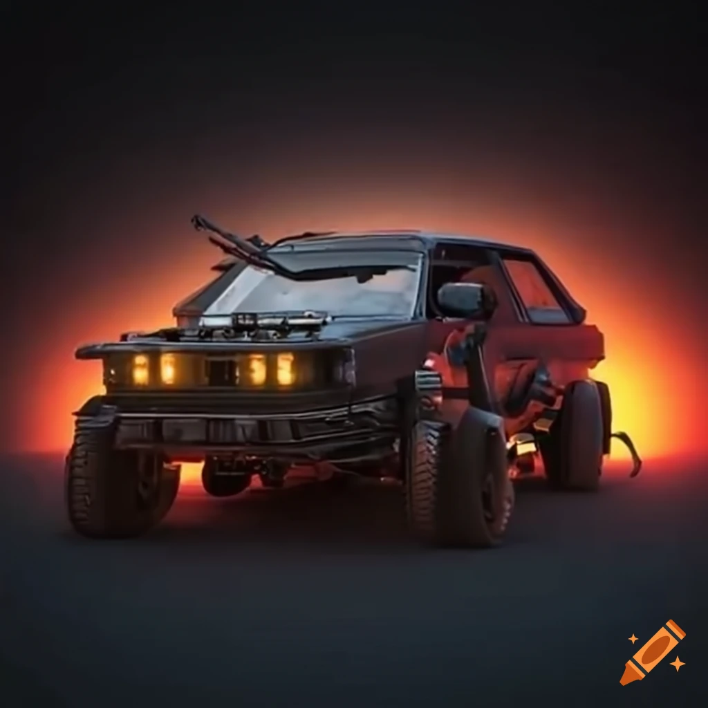 Retrofuturistic toyota tercel with weapons and rocket boosters on Craiyon