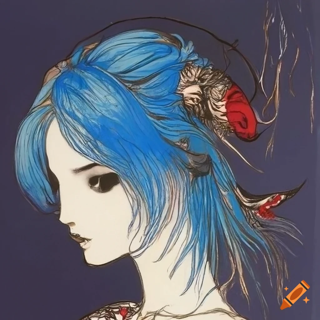 Profile portrait of a woman with blue hair on Craiyon