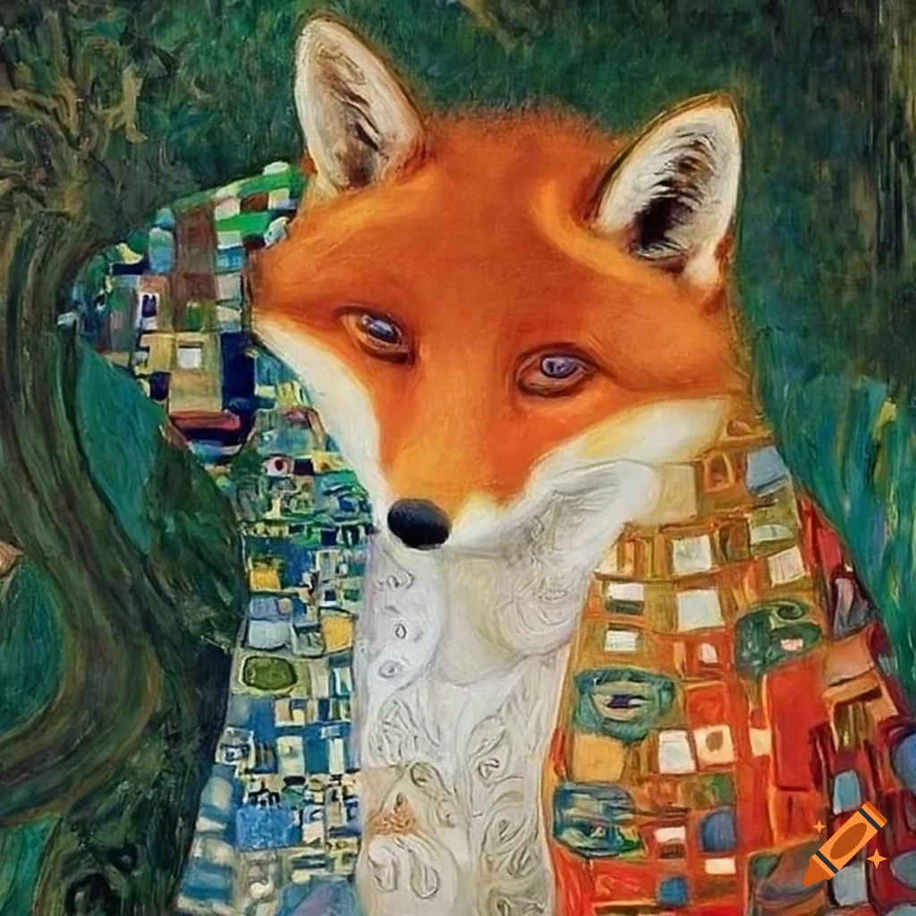 painting of Park Chanyeol with a fox inspired by Gustav Klimt