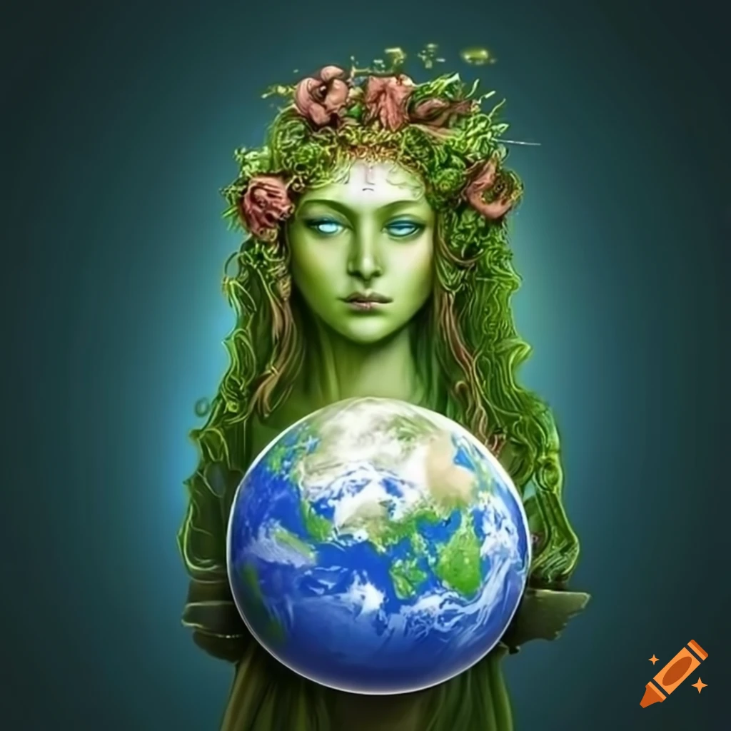 Greek goddess gaia with the earth in the background