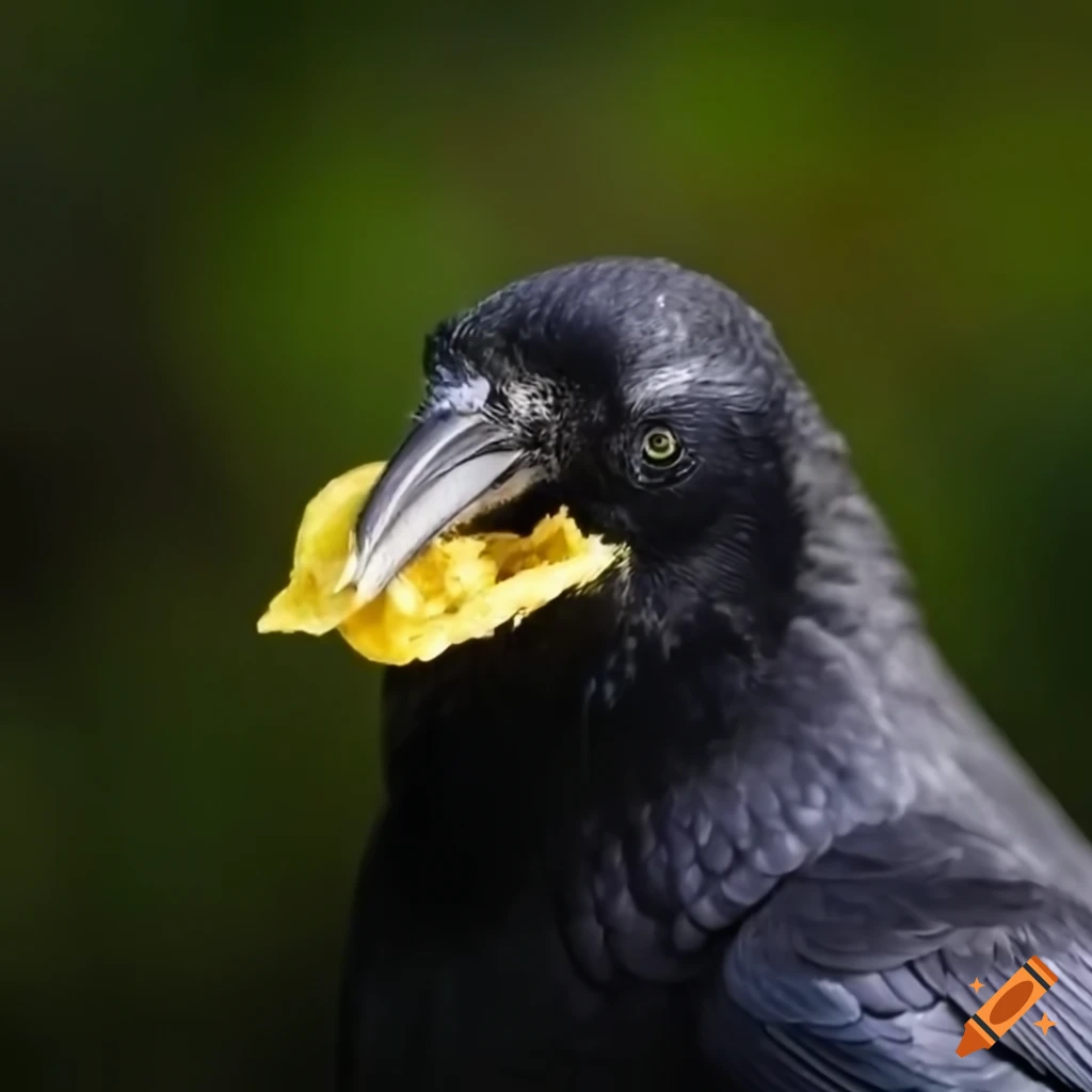 crow with a potato chip
