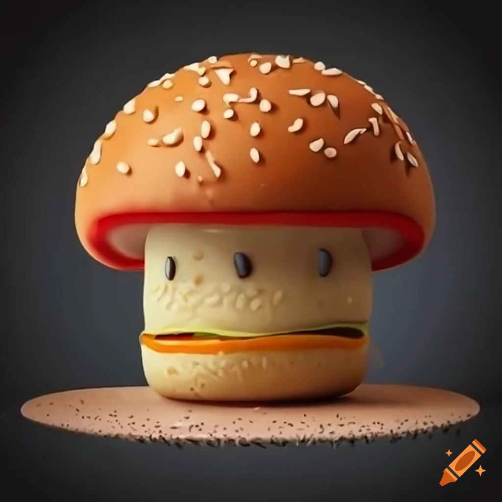 mushroom-shaped hamburger with sesame seeds