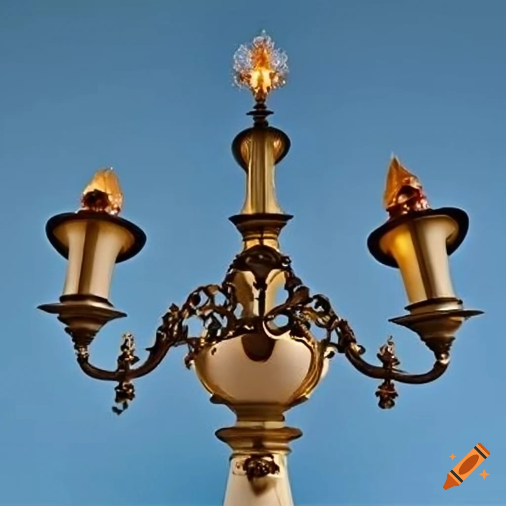 candelabrum with sky blue sky oak leaves ornaments