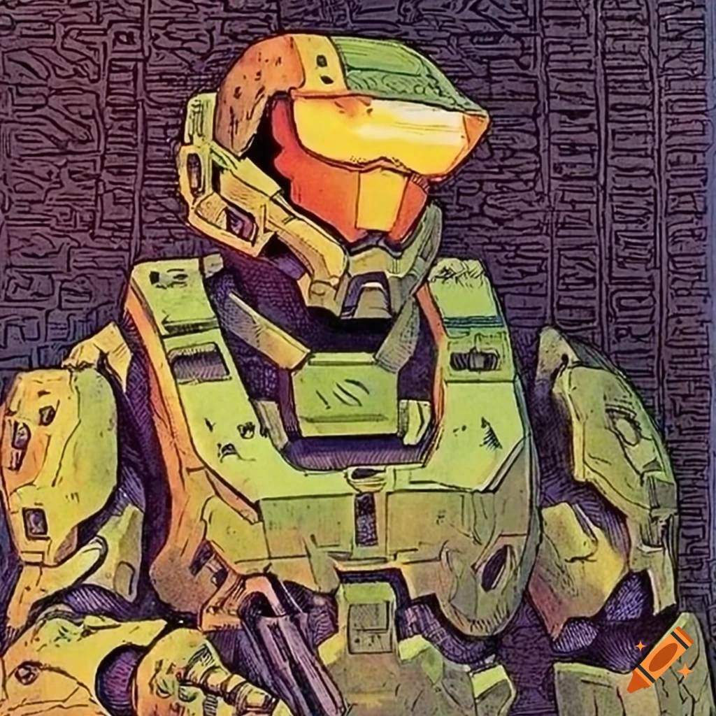 Retro Illustration Of Master Chief From Halo On Craiyon