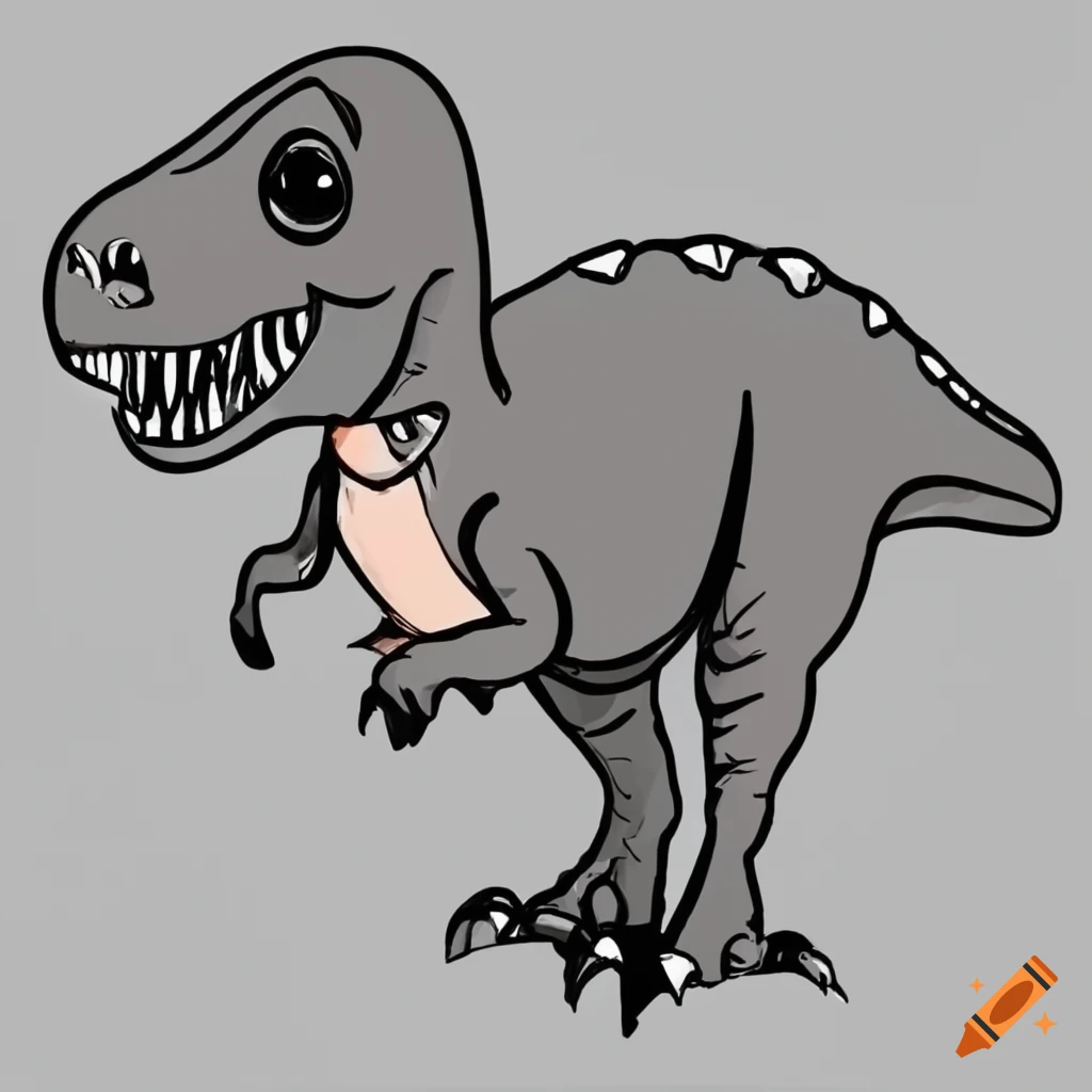 Vector isolated cute cartoon funny dinosaur tyrannosaurus rex colorless  black and white contour line doodle easy drawing Stock Vector | Adobe Stock