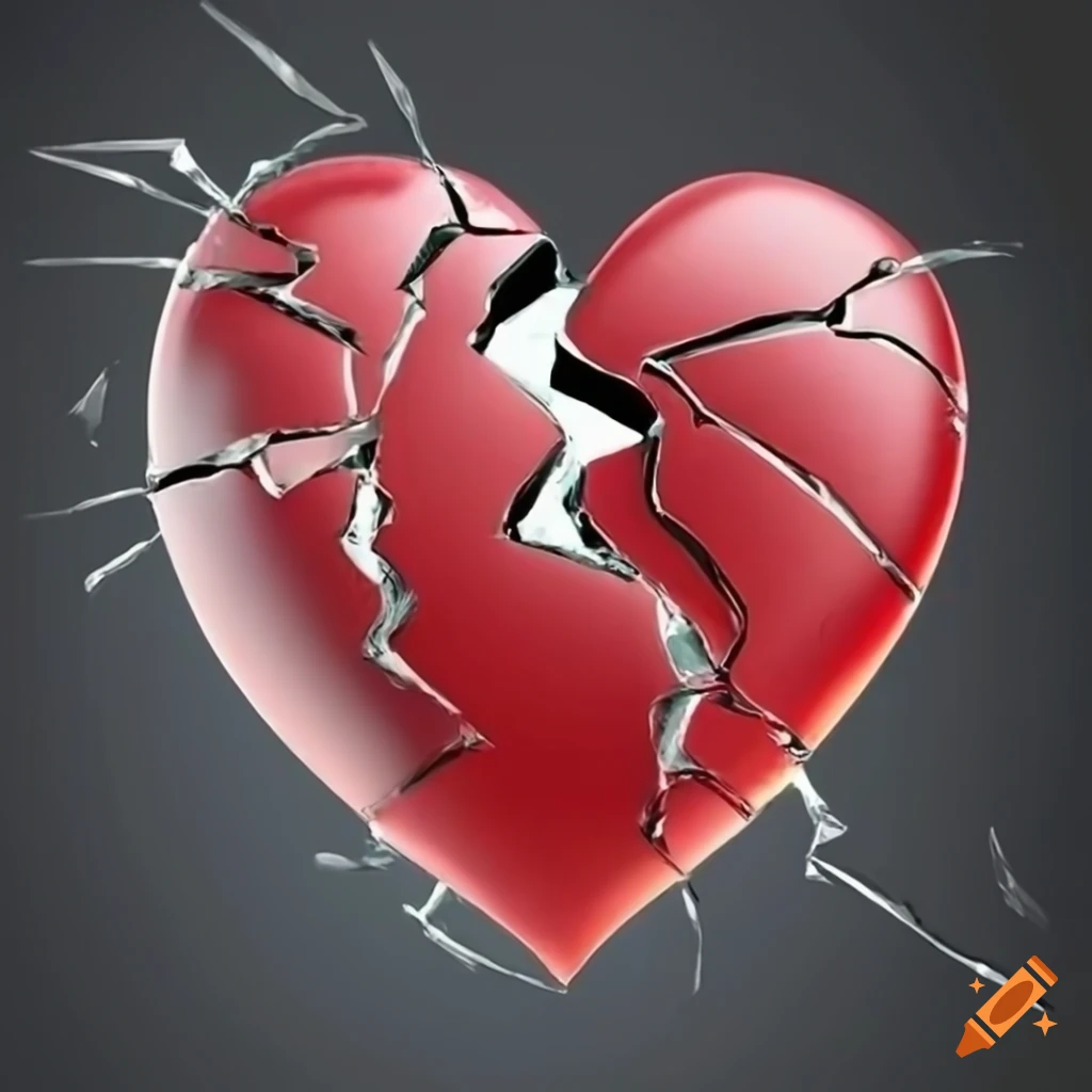 Depiction of a shattered glass heart on Craiyon