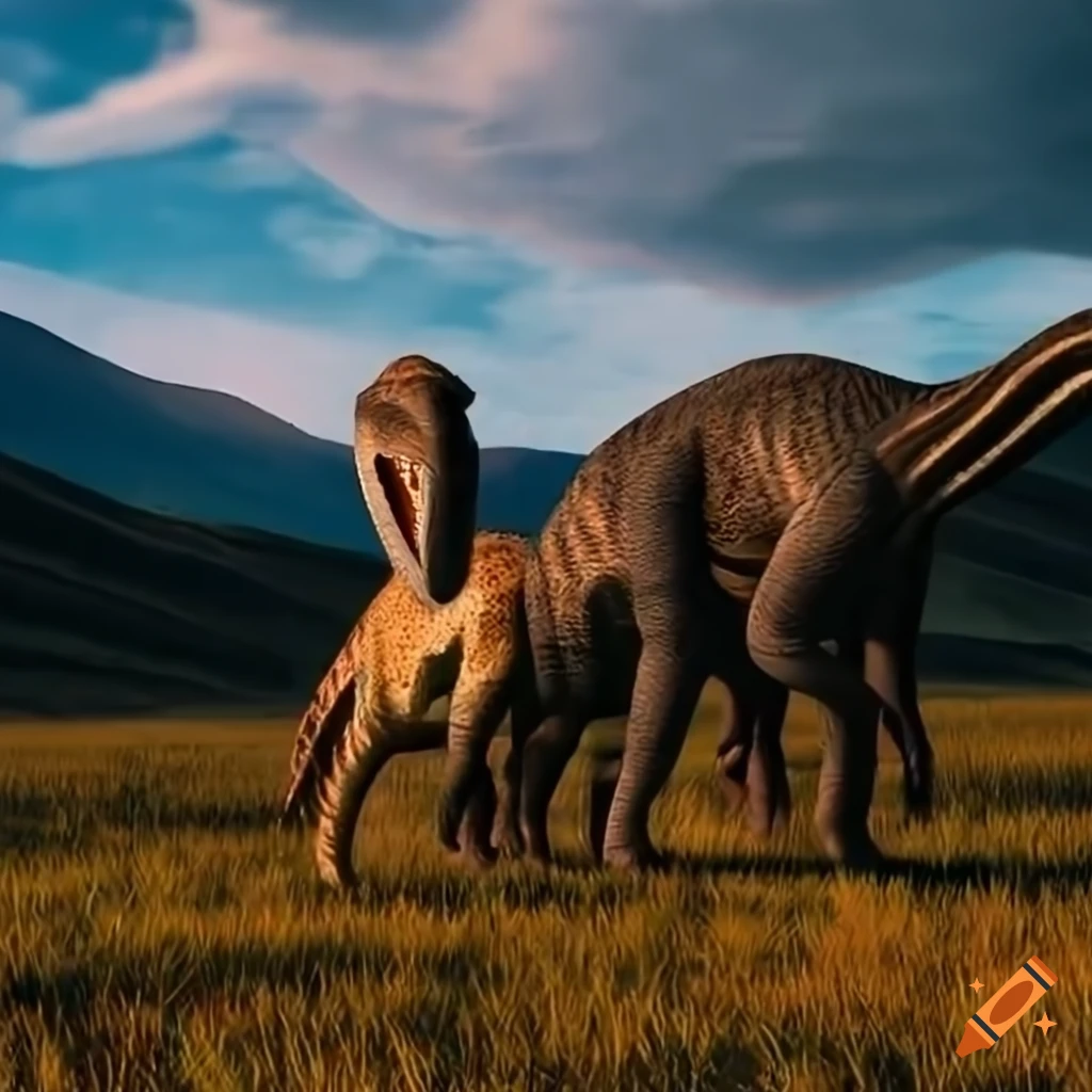 illustration of two Hadrosaurus dinosaurs in British Columbia landscape